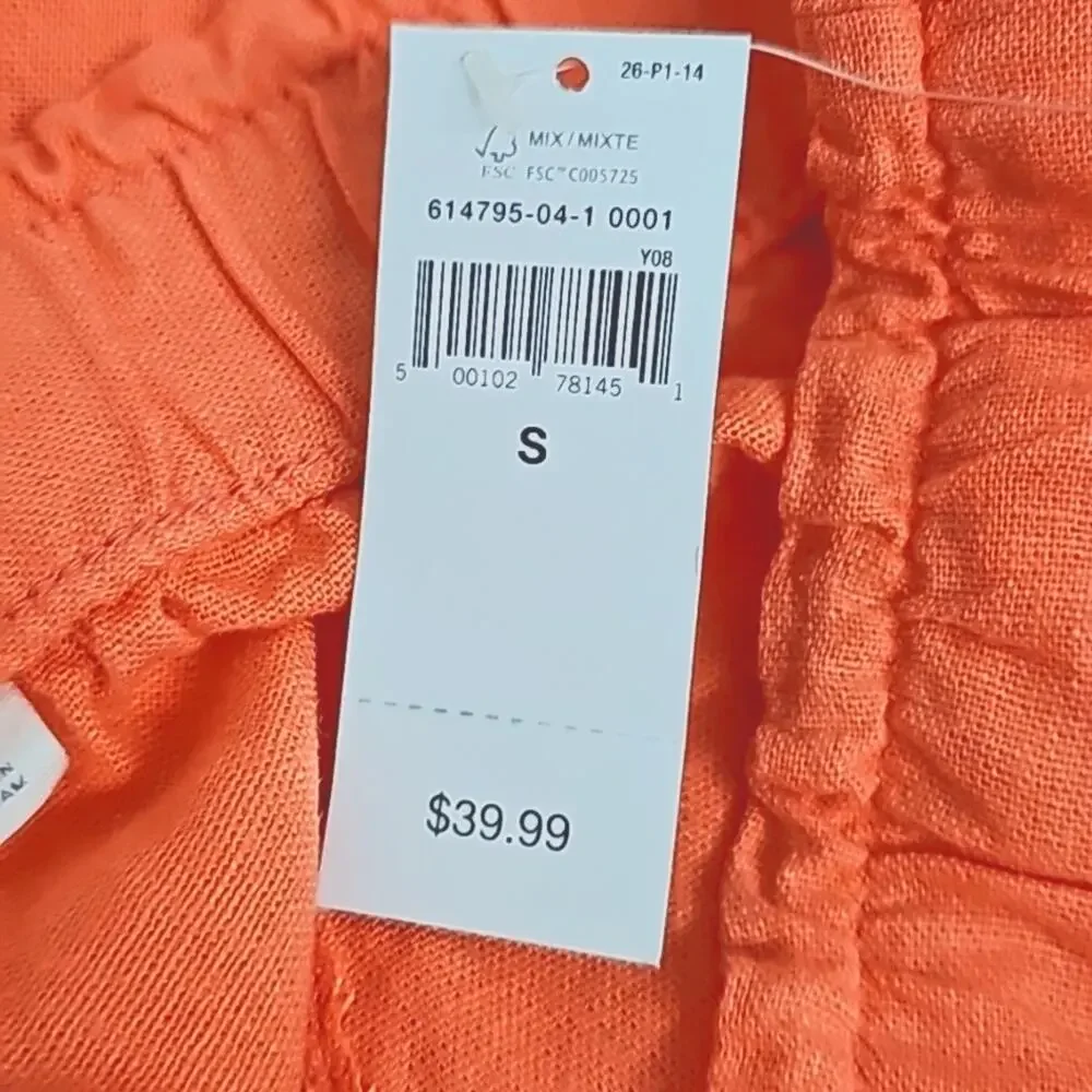 GAP Womens Linen/Rayon Blend Elastic Waist 4 Pocket Coral Shorts Size S (NWT)